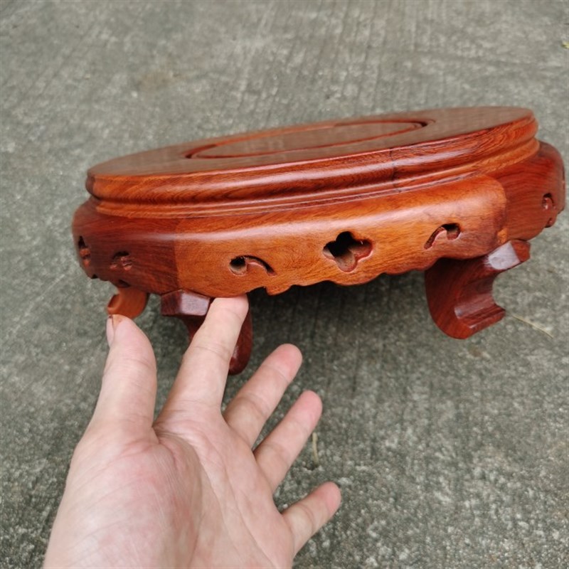 大果紫檀红木底座圆形实木奇石底座摆件架子花瓶底座缅甸花梨木