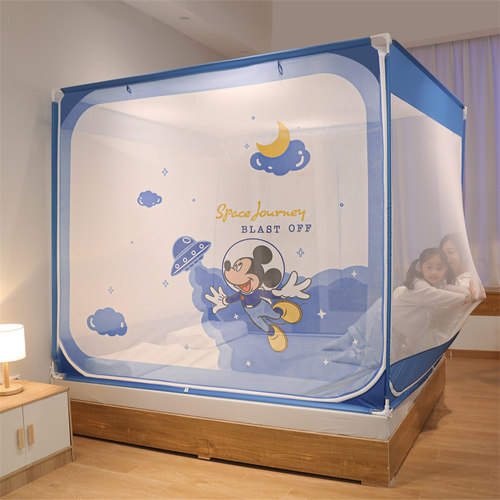 2023新款儿童防摔蒙古包蚊帐全底加粗支架坐床拉链全封闭家用卧室