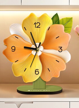 客厅装饰静音桌面摆件创意花朵家用钟表新款时钟摆台卧室台式钟