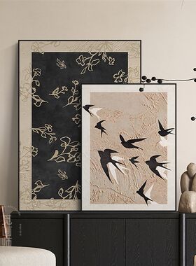 法式美拉德客厅背景装饰画中古风电视玄关柜挂画现代复古燕子壁画