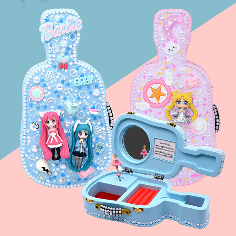 儿童diy小提琴音乐盒制作材料包 八音盒吉他手工奶油胶粘贴玩具