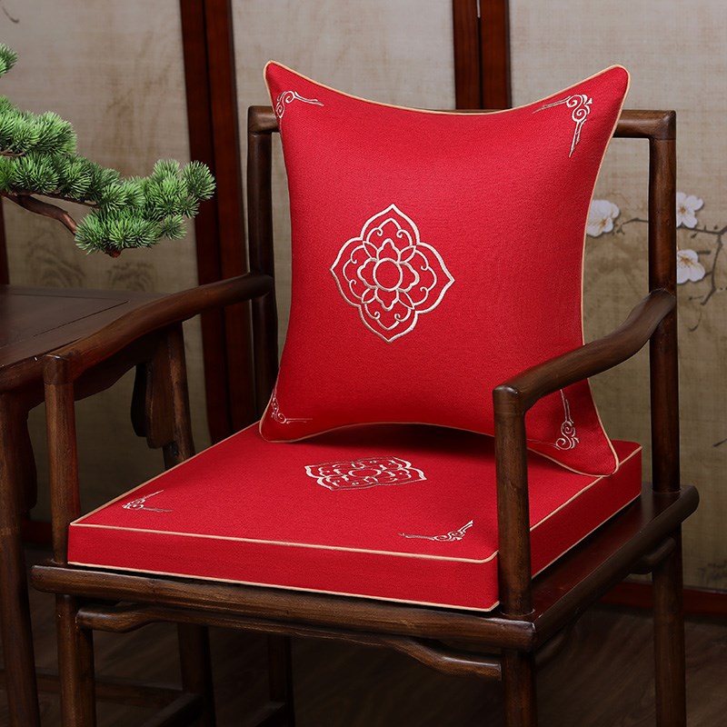 红木沙发坐垫实木椅子座垫圈椅茶椅餐椅垫防滑中式棉麻绣花可