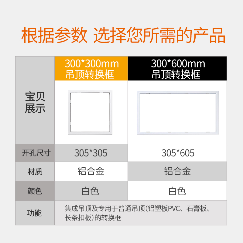 奥普浴霸配件转换边框普通石膏木板PVC塑料30集成吊顶浴霸300x00