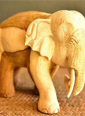 泰国柚木雕刻大象摆件桌面东南风家里客厅餐厅装饰品工艺品实木制