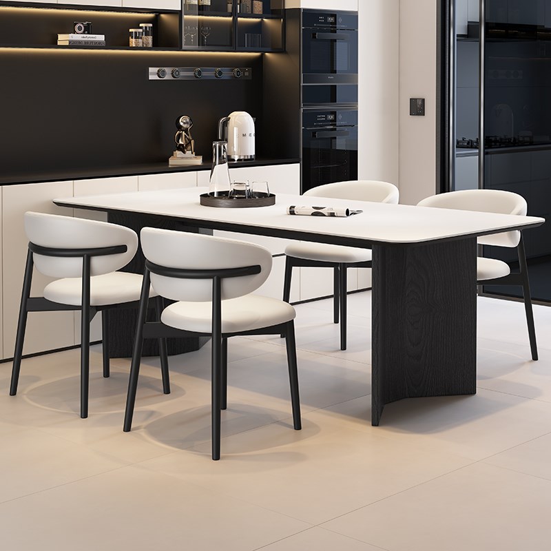 实木小户型意式极简白色岩板长方形餐桌椅家用现代简约饭桌子