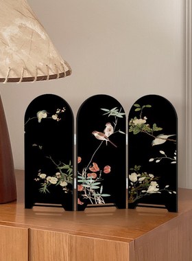 《喜上枝头》中古风桌面屏风摆件装饰画高级感客厅电视柜创意摆画