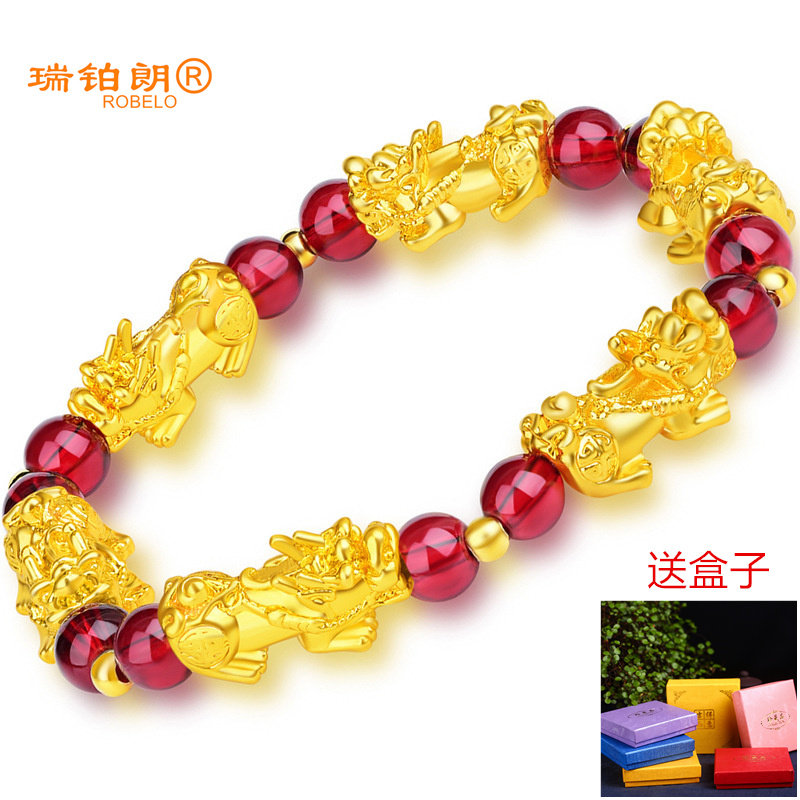 瑞铂朗越南沙金貔貅手链男款女士3d硬金999黑曜石招财首饰转运久