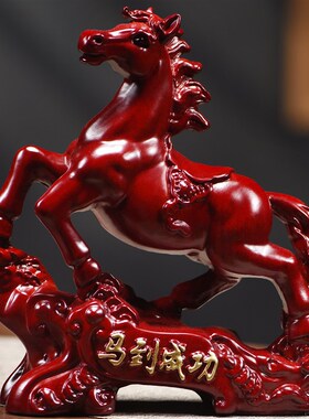 红色木马摆件实木雕刻平步青云马到成功工艺品客厅办公装饰生肖马