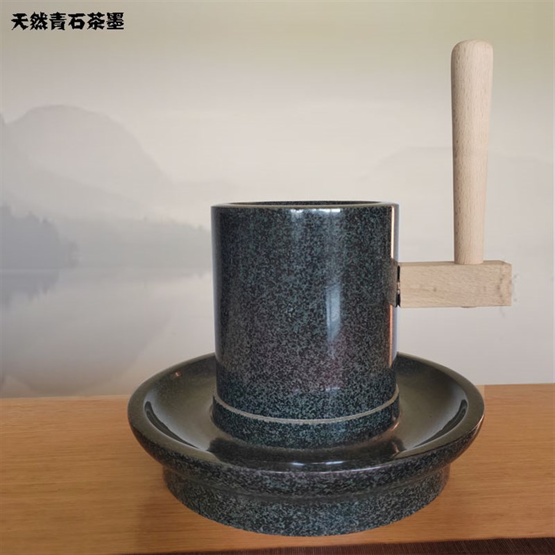 青石茶磨手工斗茶具抹茶石磨点茶磨盘磨具小石磨家用碾磨茶器