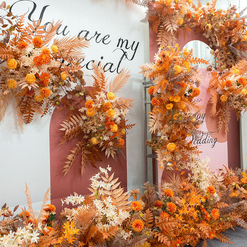 秋色焦糖色婚庆排花路引花婚礼场景布置拱门装饰玫瑰点花挂花角花