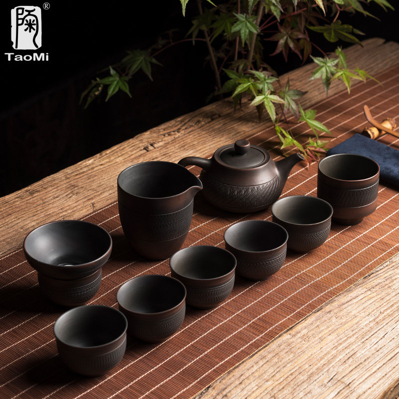 陶迷建水紫陶茶具套装创意家用简约陶瓷泡茶壶大盖碗整套功夫茶杯