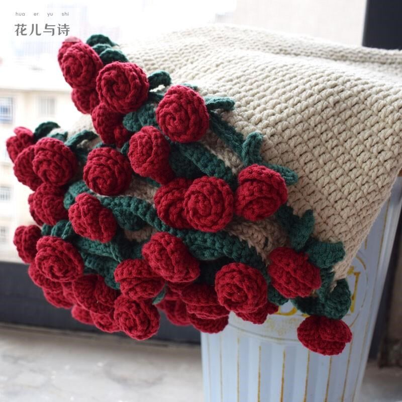 成品 一束花一张毯 手工编织玫瑰花抱毯春夏秋冬盖毯女神节日礼物