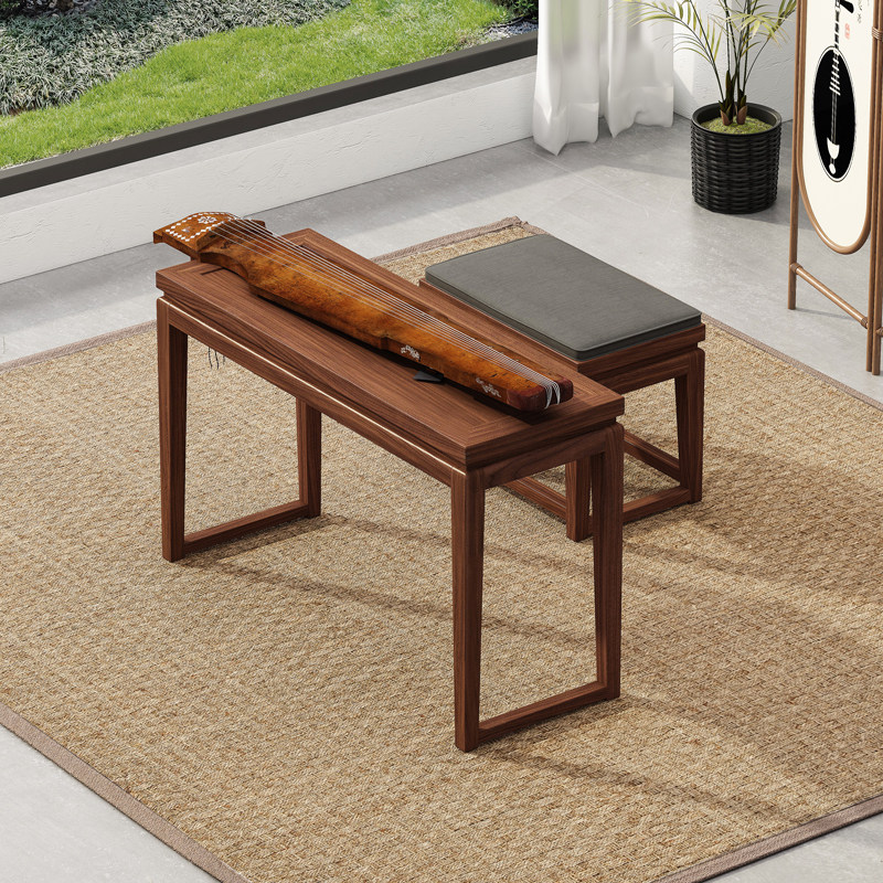 榆木仿古简约古琴桌凳实木琴黑胡桃全桌共鸣新凳禅意古筝桌中式琴