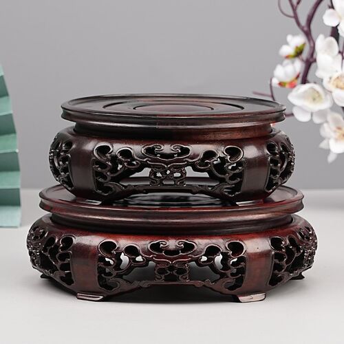 红酸枝木旋转底座佛像摆件奇石茶壶圆形工艺品装饰品花盆实木托架