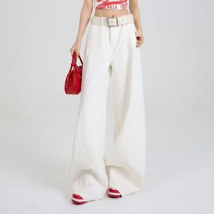 新款百搭2025春秋季设计感白色弯刀裤简约宽松显瘦阔腿镰刀直筒裤