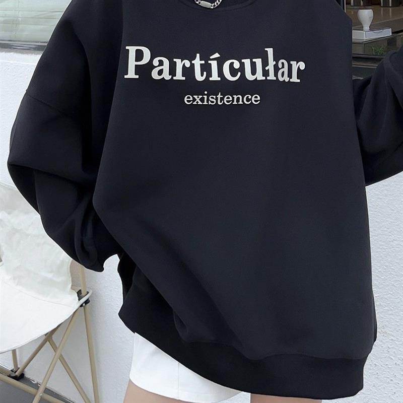 跨境重磅字母印花圆领卫衣女秋冬季新款宽松大码长袖上衣