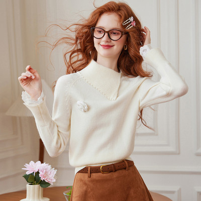 【专柜大清仓】&白鹿语时尚温柔拼接可外穿女式针织衫BX20136