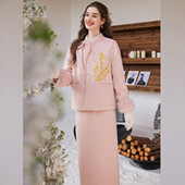 套装 圈图案绣两件套女式 &白鹿语毛绒袖 WBX20096 专柜大清仓