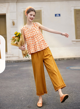 【晶晶姐妹专属】&白鹿语格纹时尚减龄拼色套装YU50660