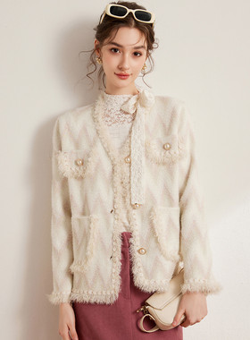 【专柜大清仓】&白鹿语时尚单排扣开衫须边对称口袋外套BX10482