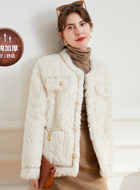 【专柜大清仓】&白鹿语夹棉加厚圆领拼接织带外套棉衣WBX23720