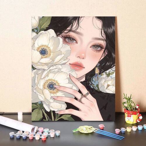 DIY数字油画粉黛花颜丙烯油彩填色画ins风治愈卧室墙面装饰画