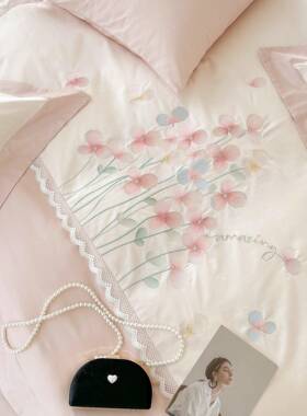 法式绒棉纯四长件套8花卉刺绣双人棉被套1.DGIm床上用品