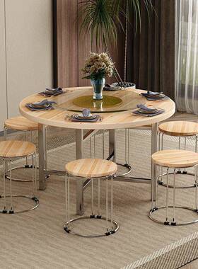 加厚实木折叠ZUS大圆桌板桌餐桌1520饭桌带子转盘人10面家用圆形