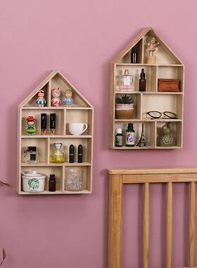 卧室置物架墙上实木收纳XOB客厅装饰品免打墙餐厅房间木质创面意