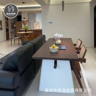 厅森选中奶油风沙发古后长条桌横实木工作台书双人学习桌SZ 20021