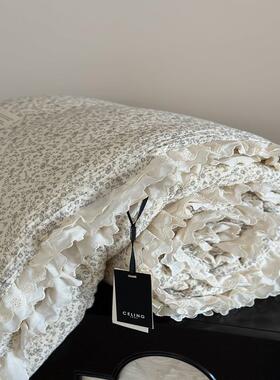 韩式复IVG古小碎洗花全棉皱皱纱双人可水春花边秋冬被柔软裸亲肤