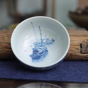 九as543216希杯堂刘林荣釉下花杯青瓷山水画主人仿古普洱江南水乡