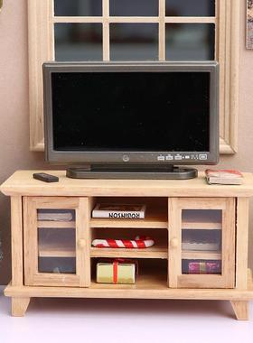 1:12娃娃屋dollhouse小屋迷你家具客厅微场景原木色双开门电视柜