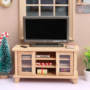 12娃娃屋dollhouse小屋迷你家具客厅微场景原木色双开门电视柜