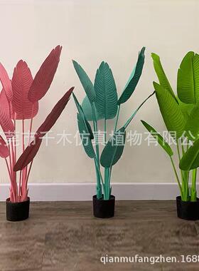 个性独特红色粉色蓝色系列组合芭蕉散尾葵龟背仿真美人蕉布景