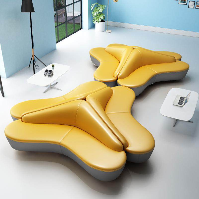 休闲会客区异形沙发时尚简约办公室创意商务接待弧型茶几组合套装