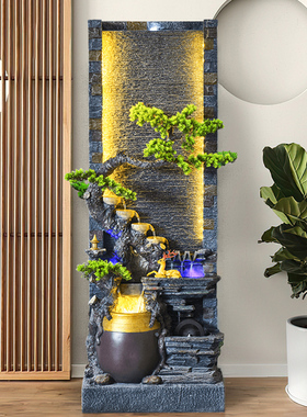 中式水幕墙流水喷泉室内循环水生财屏风假山景观客厅现代落地摆件