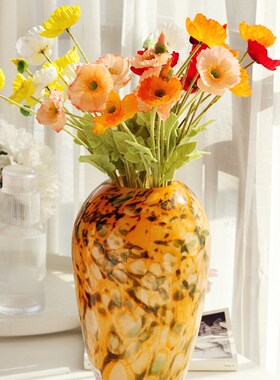 意器 琉璃花瓶橘色洒金摆件客厅酒店插花花器玄关软装样板间H30
