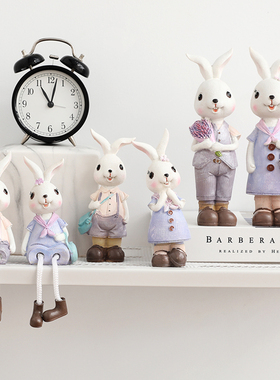 韩式紫色呆萌兔吊脚娃娃摆件创意礼品家居工艺品装饰儿童房样板间