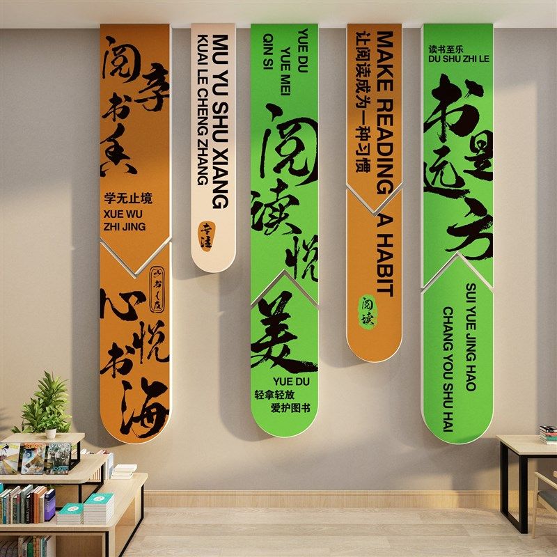 图书角布置氛围阅读区文化墙面装饰览室绘本馆幼儿童区园书房屋吧