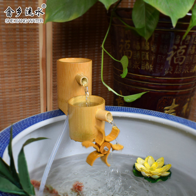 竹子流水器 装饰造景竹筒流水循环水摆件 陶瓷鱼缸过滤器 竹流水