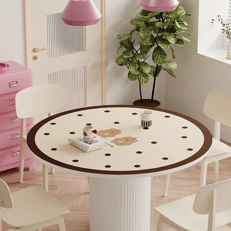 可爱卡通皮革圆形餐桌垫桌面保护垫子防水防油免洗隔热PVC台桌布