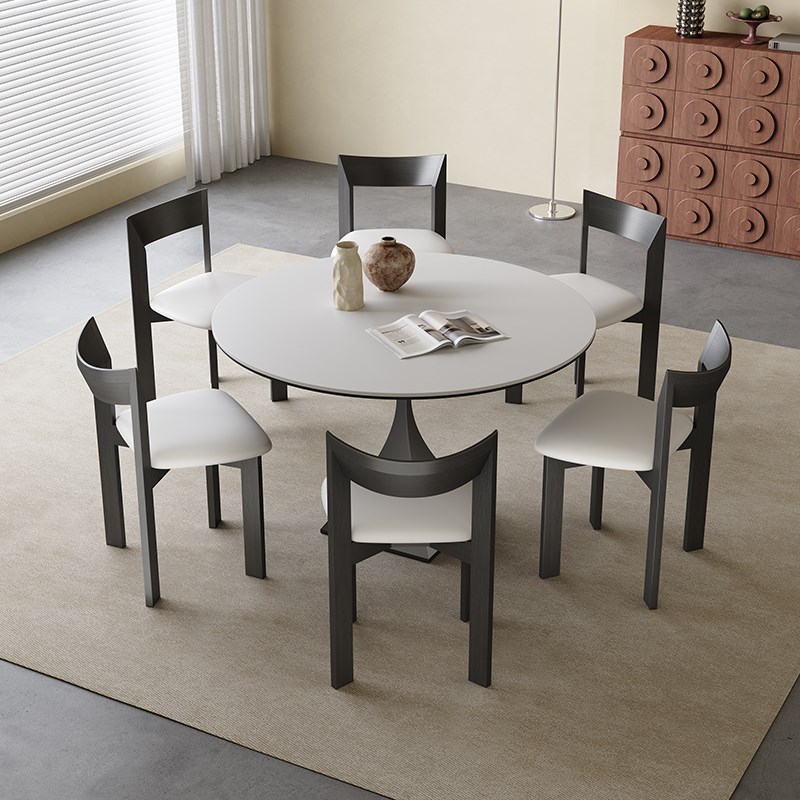 岩板圆桌小户型极现代简约家用阳台咖啡洽谈桌1.1米复古圆形餐桌