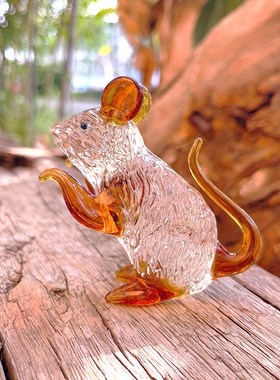 水晶琉璃生肖鼠动物摆件 手工艺工艺品家居办公室装饰品 创意茶宠