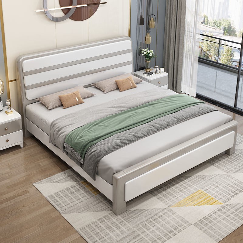 现代简约橡胶木白色亮光烤漆实木床1米5灰色人床1米2儿童床