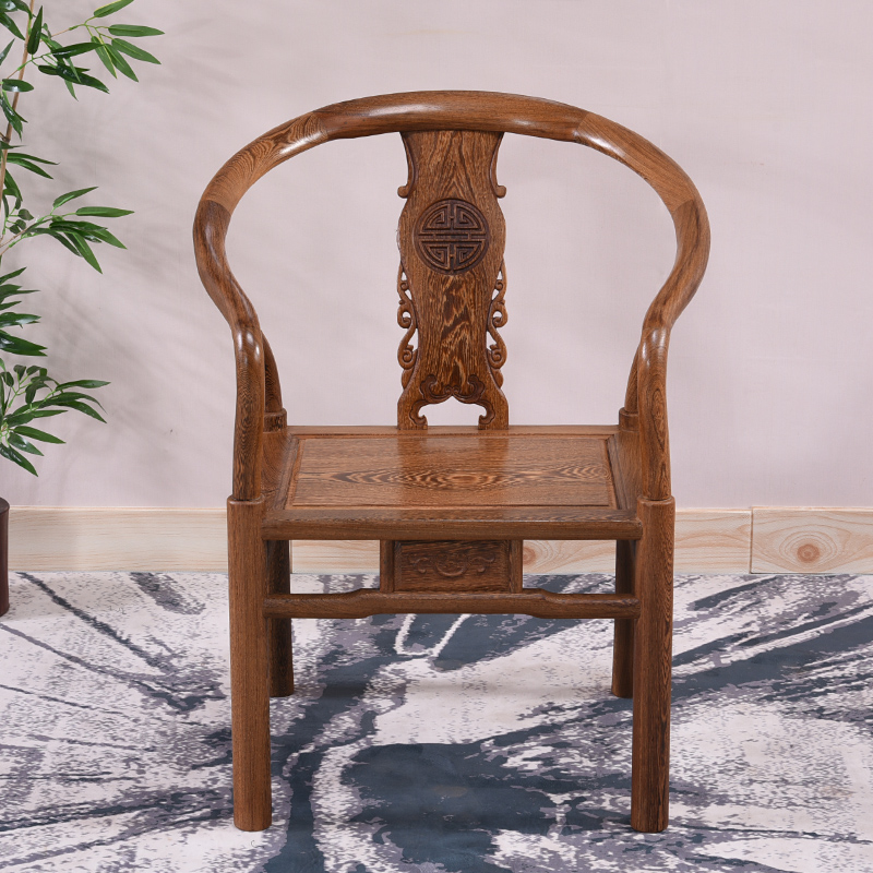 红木家具鸡翅木圈椅仿古中式实木太师椅茶椅皇宫椅原木复古单人椅