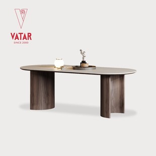 VATAR梵达岩板餐桌洞石客厅高级感意式 复古椭圆形实木吃饭桌子