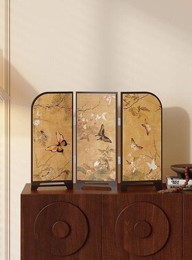 中古风蝴蝶图屏风桌面装饰画入户玄关装饰摆件客厅电视柜书房摆画