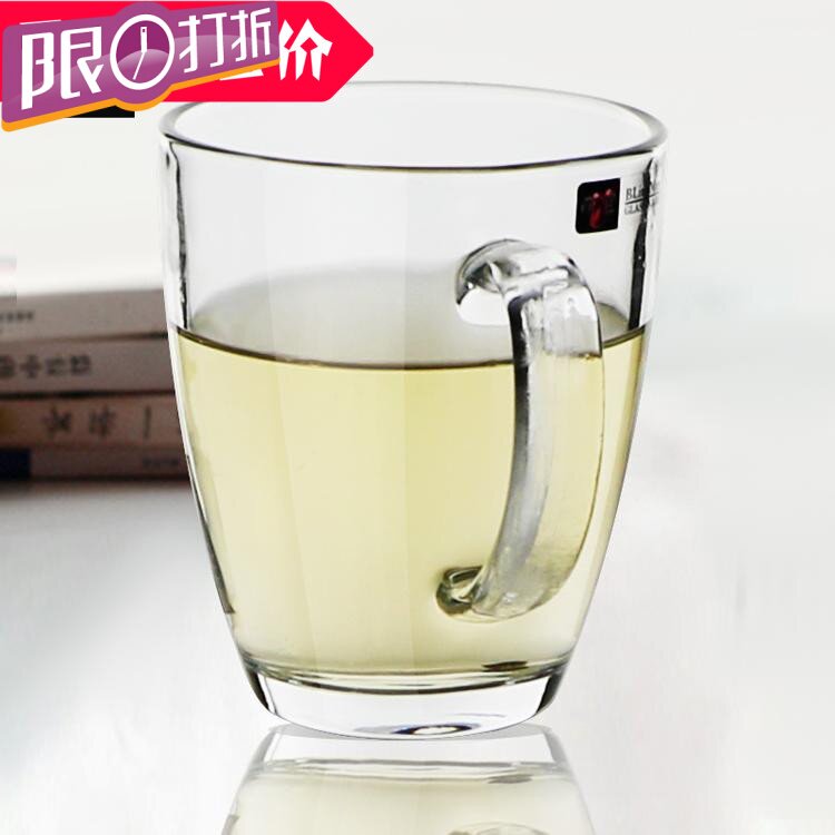 丽尊带把玻璃杯透明带把茶杯耐热水杯果汁杯家用水杯微波炉早餐杯