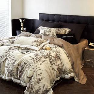 简约现代风麦穗数码印超柔寝具保暖床品天丝棉磨毛四件套家纺翎羽